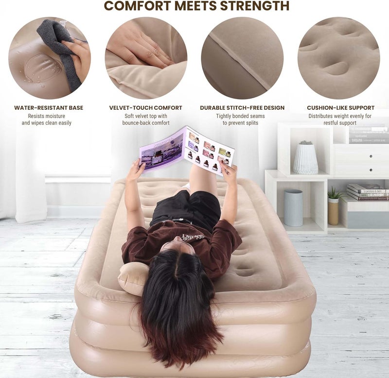 Eworld Portable Air Mattress with Built-in Pump (190 × 100 × 40 cm) – Double Layer Inflatable Bed for Home, Camping & Guest Use | Ultra-Comfortable Waterproof Airbed - Assorted Colors - Image 5